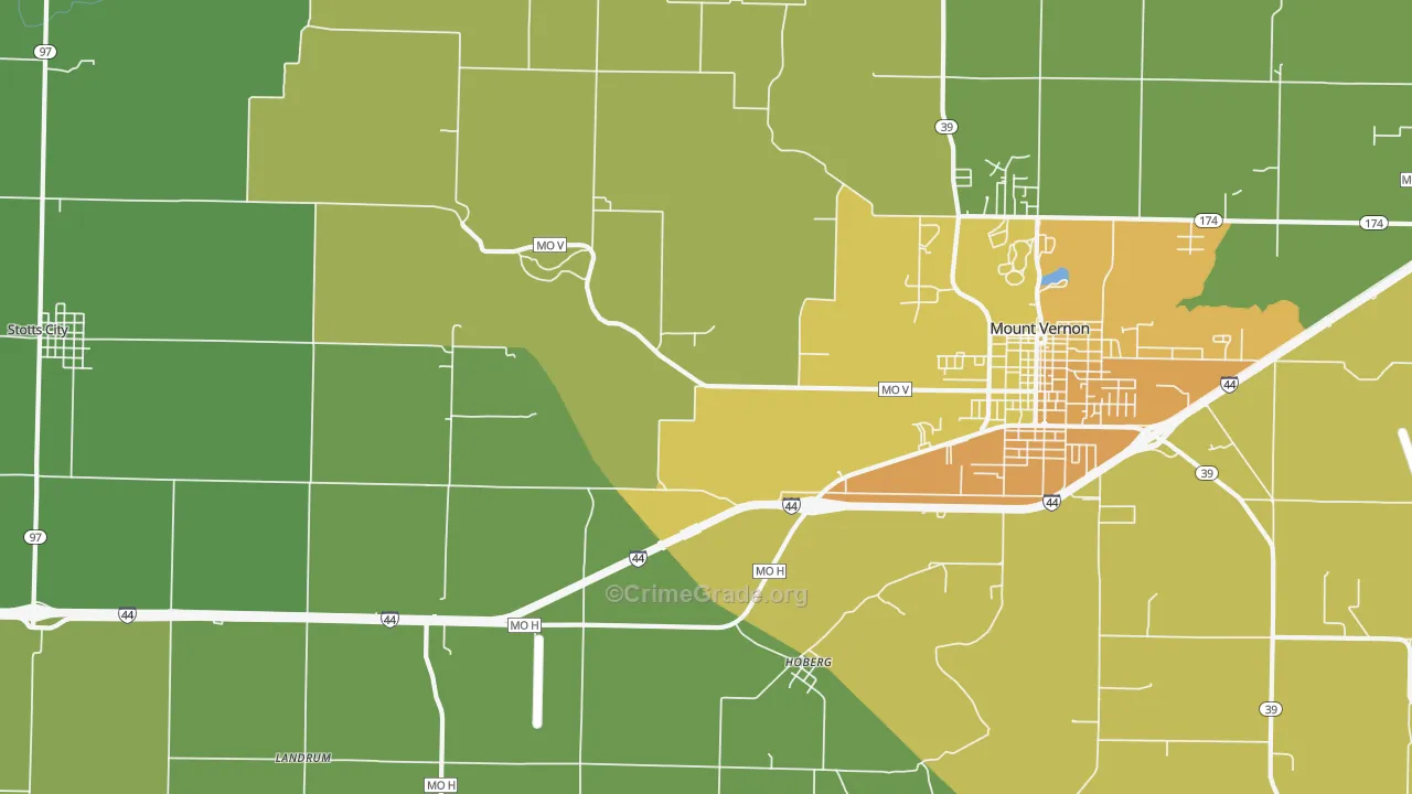 Hoberg, MO Map of Vandalism Rates