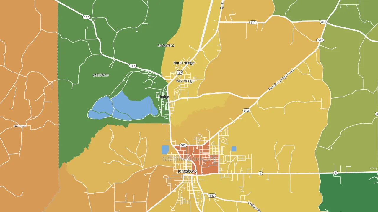Hodge, LA Map of Vandalism Rates