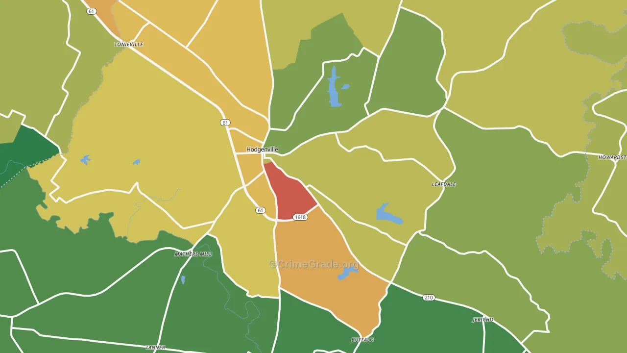 Hodgenville, KY Map of Vandalism Rates