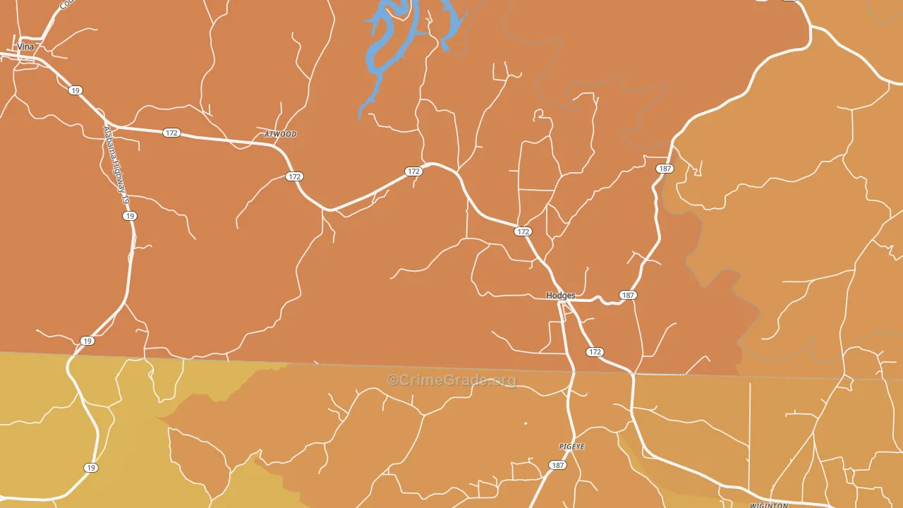 Hodges, AL Map of Vandalism Rates