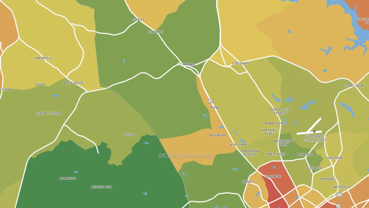 Hodges, SC Map of Vandalism Rates
