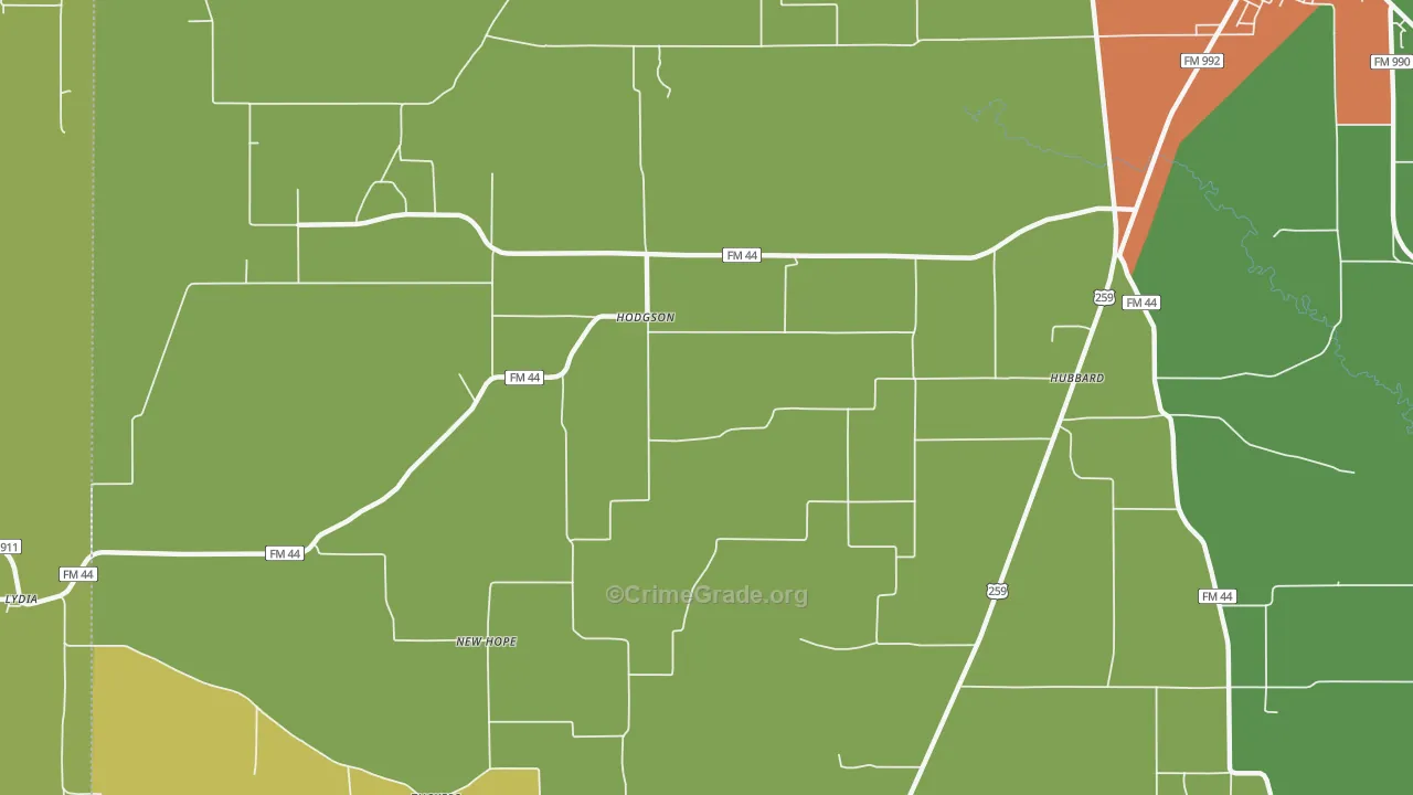 Hodgson, TX Map of Vandalism Rates