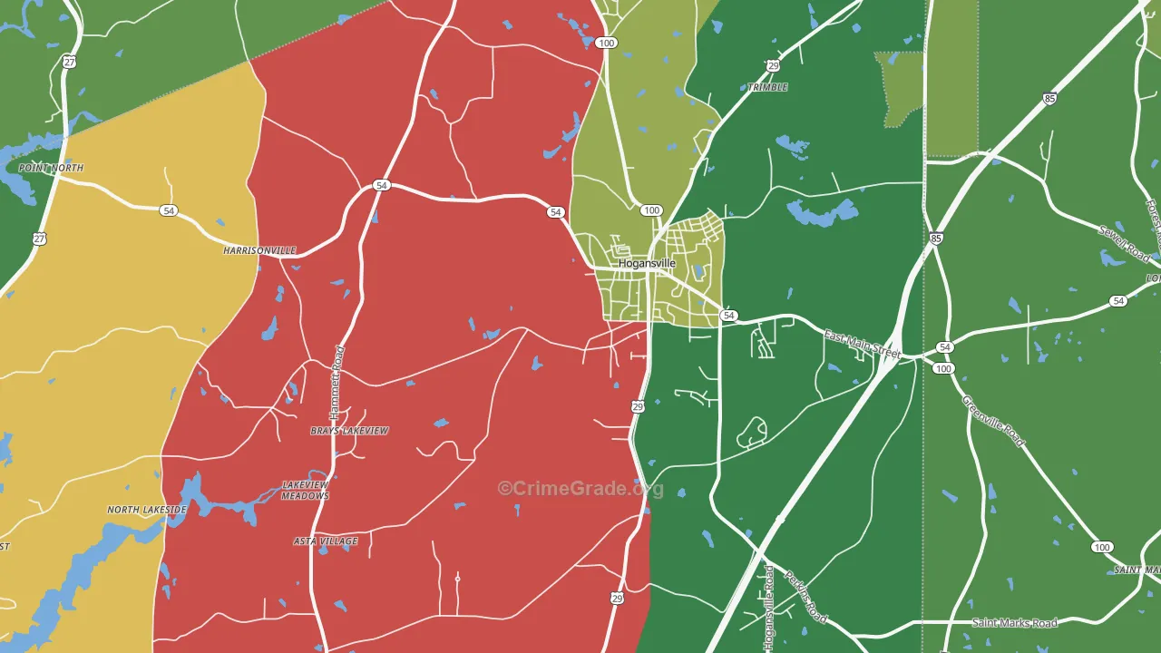 Hogansville, GA Map of Vandalism Rates
