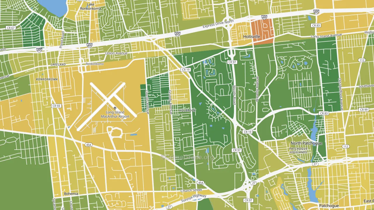 Holbrook, NY Map of Vandalism Rates