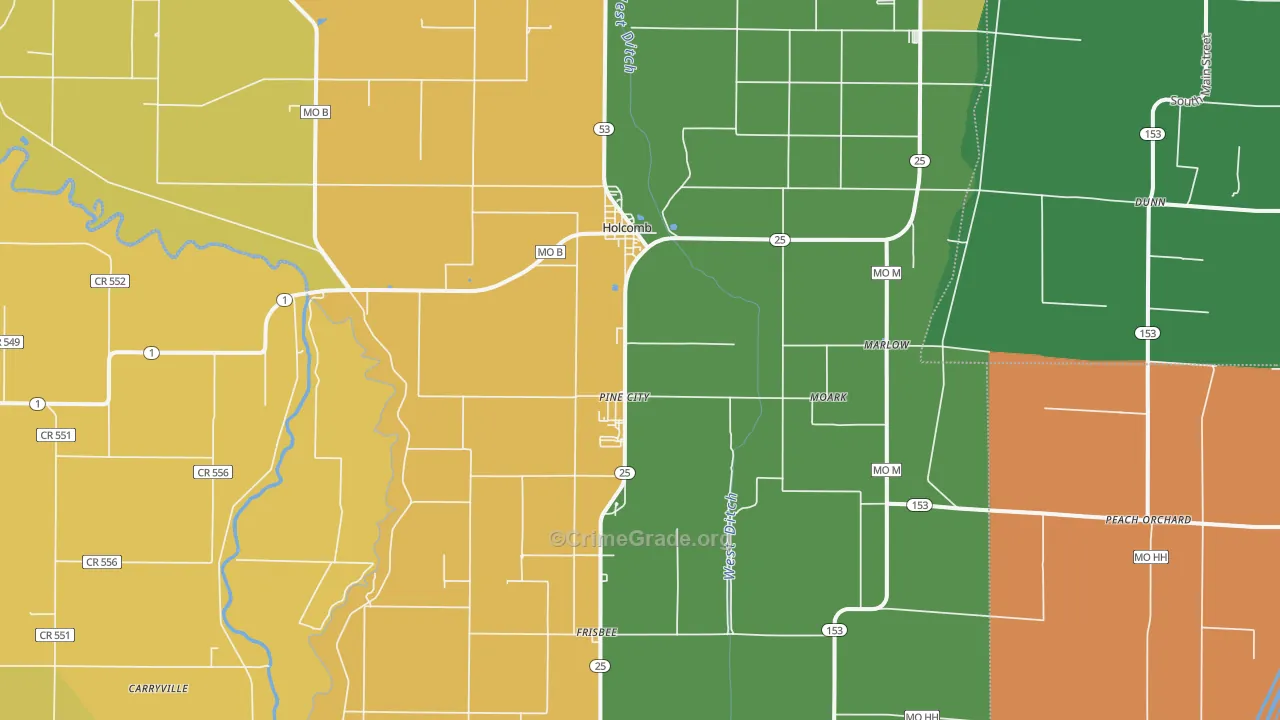 Holcomb, MO Map of Vandalism Rates