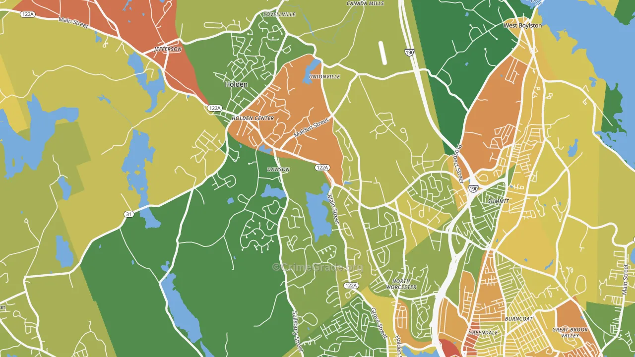 Holden, MA Map of Vandalism Rates