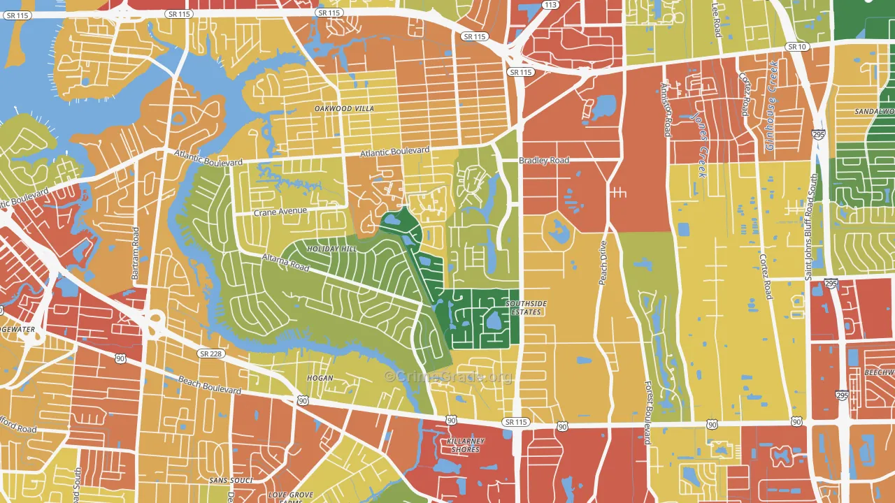 Holiday Hill, Jacksonville, FL Map of Vandalism Rates