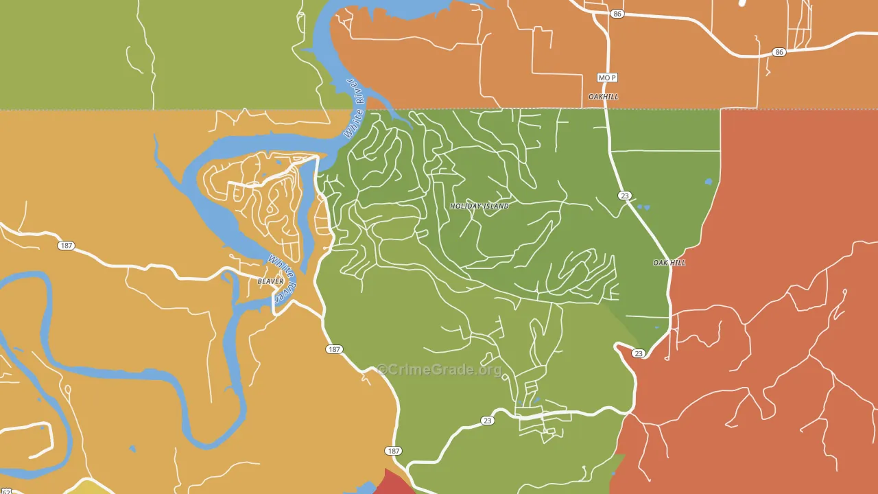 Holiday Island, AR Map of Vandalism Rates