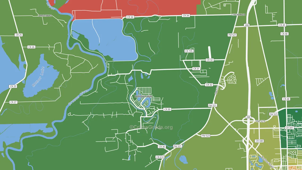 Holiday Lakes, TX Map of Vandalism Rates