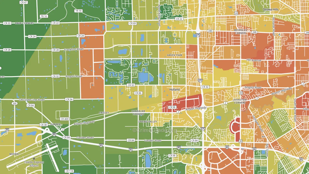 Holland, OH Map of Vandalism Rates