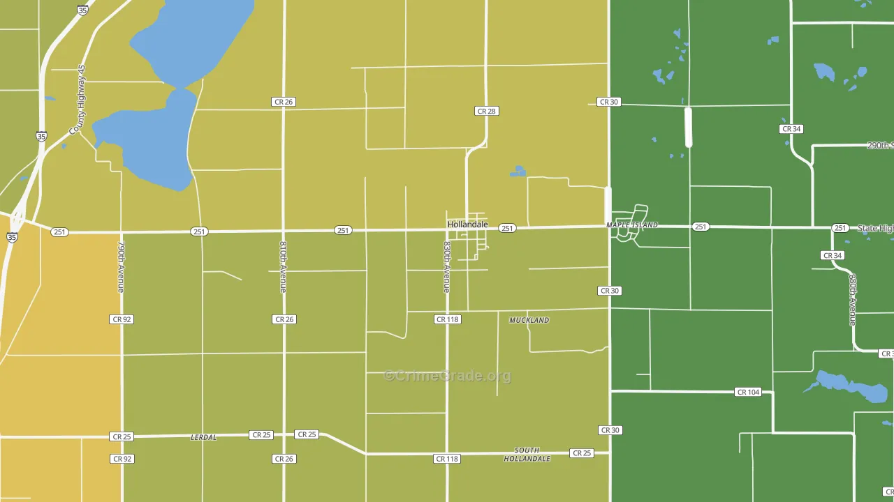Hollandale, MN Map of Vandalism Rates