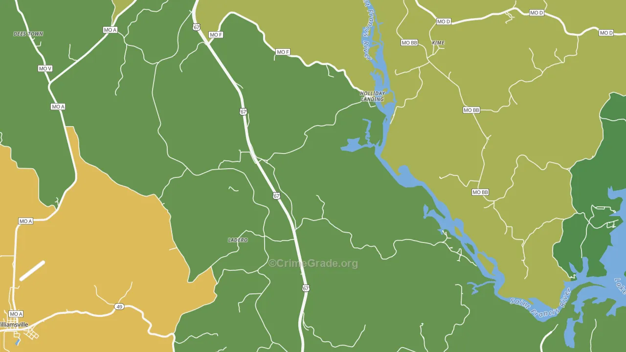 Holliday Landing, MO Map of Vandalism Rates