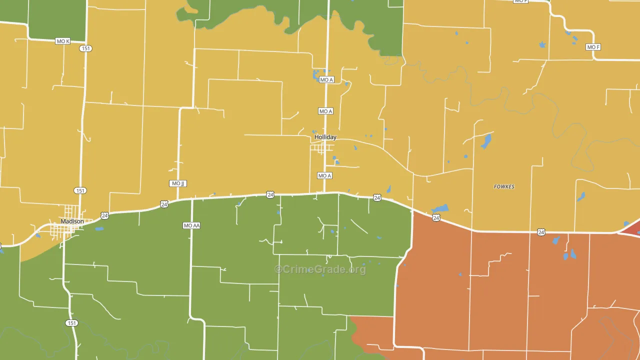 Holliday, MO Map of Vandalism Rates