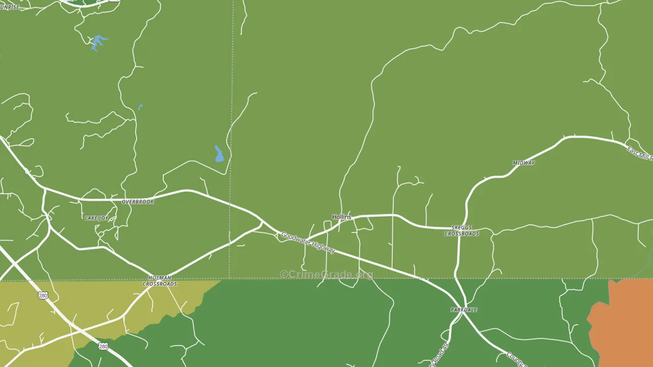 Hollins, AL Map of Vandalism Rates