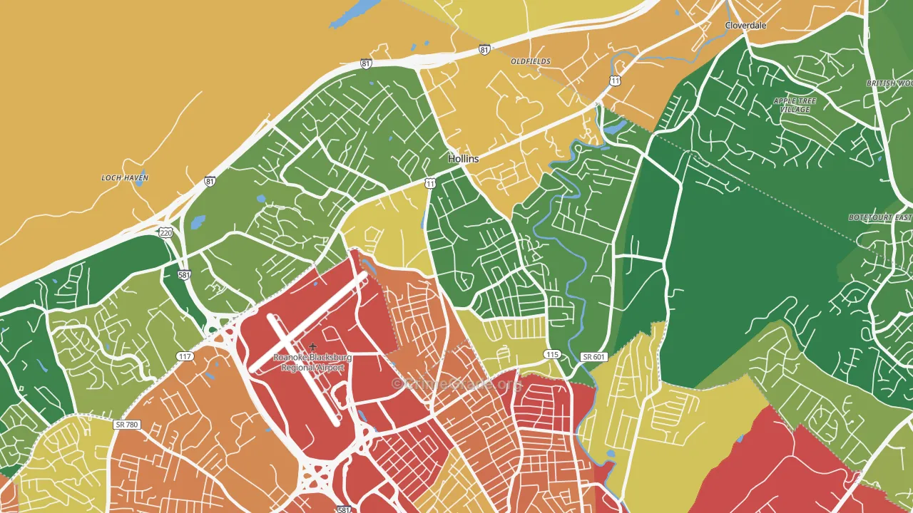 Hollins, VA Map of Vandalism Rates