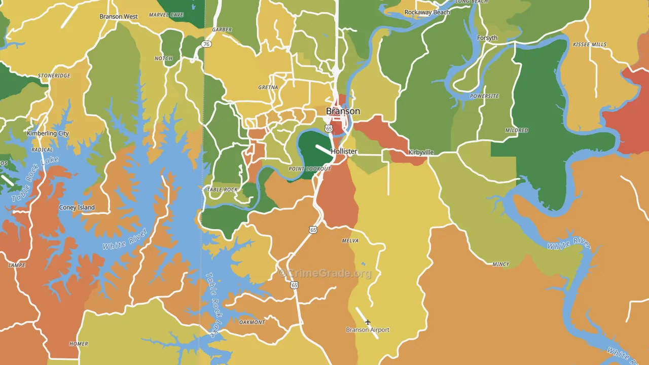 Hollister, MO Map of Vandalism Rates