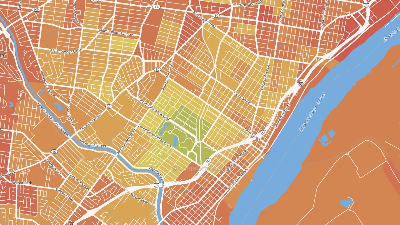 Holly Hills, St. Louis, MO Map of Vandalism Rates