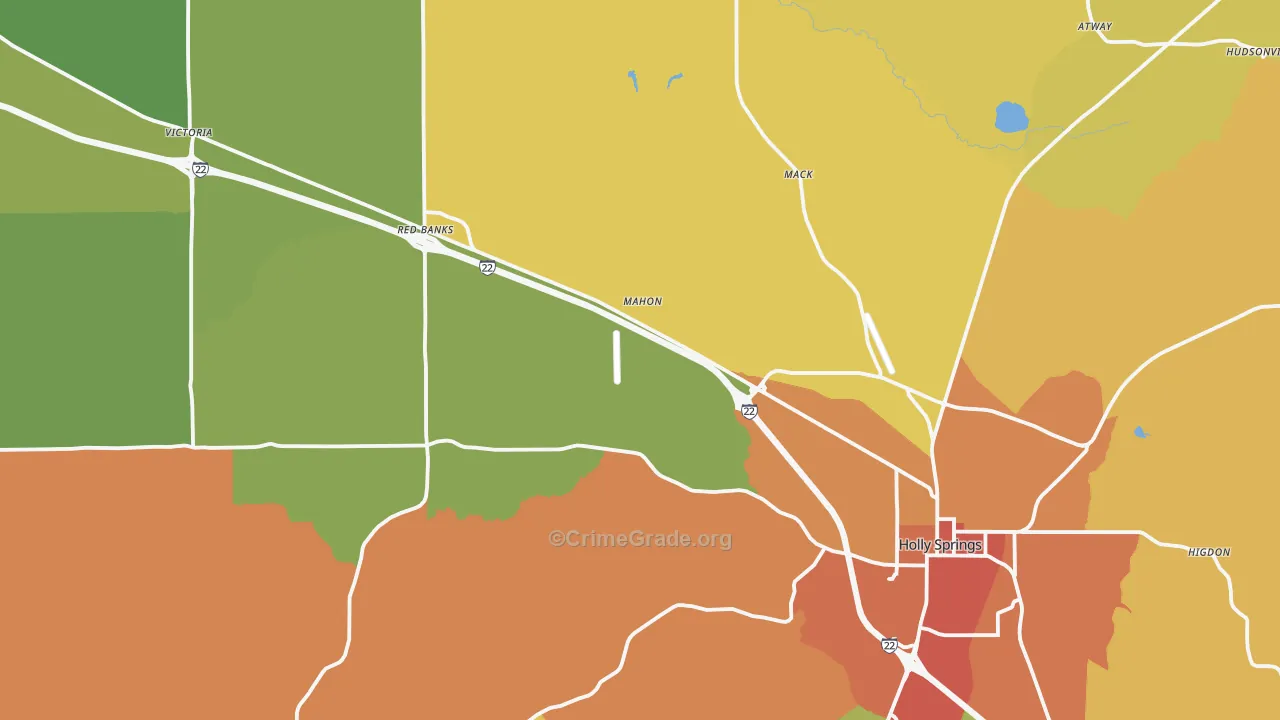 Holly Springs, MS Map of Vandalism Rates