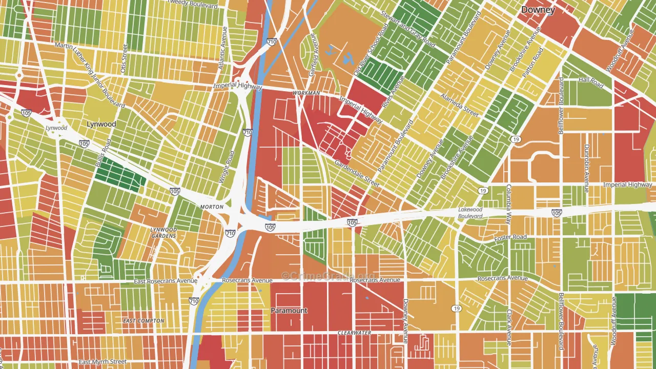 Hollydale, South Gate, CA Map of Vandalism Rates