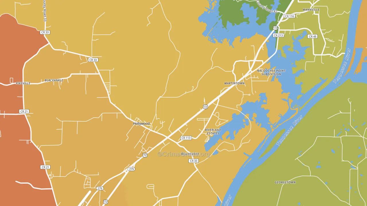 Hollywood, AL Map of Vandalism Rates
