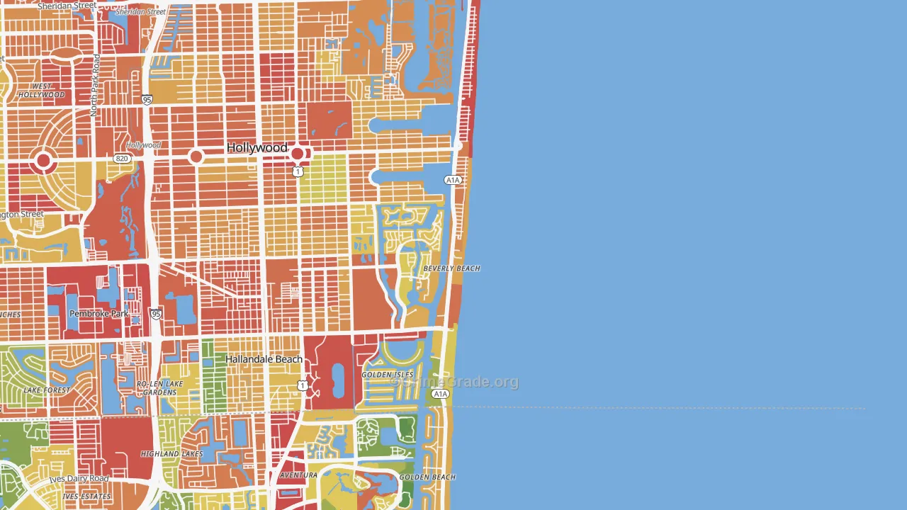 Hollywood Beach-Quadoman, Hollywood, FL Map of Vandalism Rates