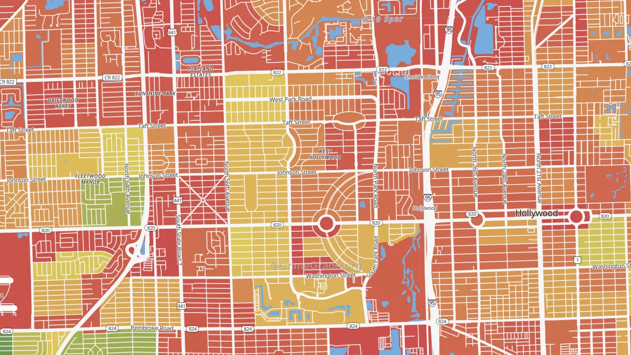 Hollywood Hills, Hollywood, FL Map of Vandalism Rates