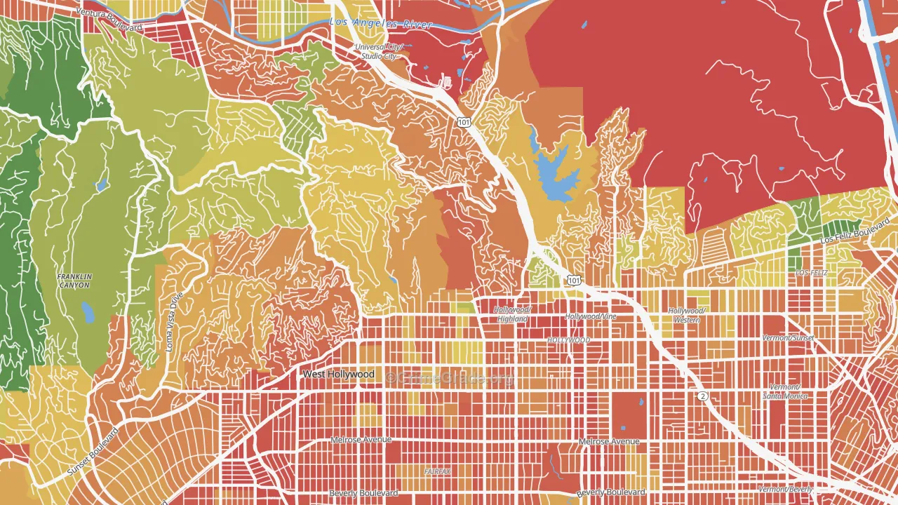 Hollywood Hills, Los Angeles, CA Map of Vandalism Rates