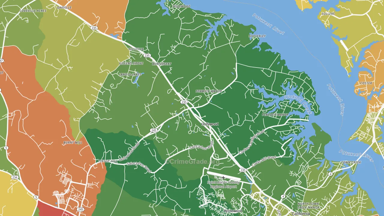 Hollywood, MD Map of Vandalism Rates