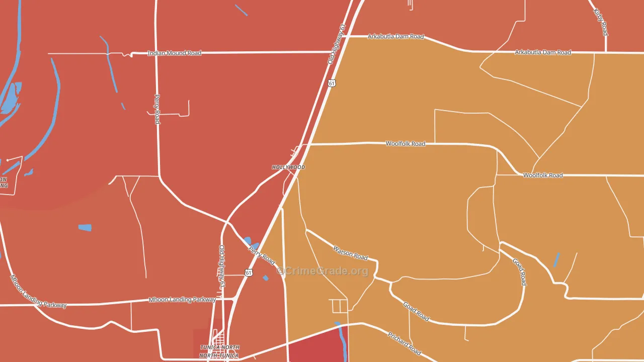 Hollywood, MS Map of Vandalism Rates