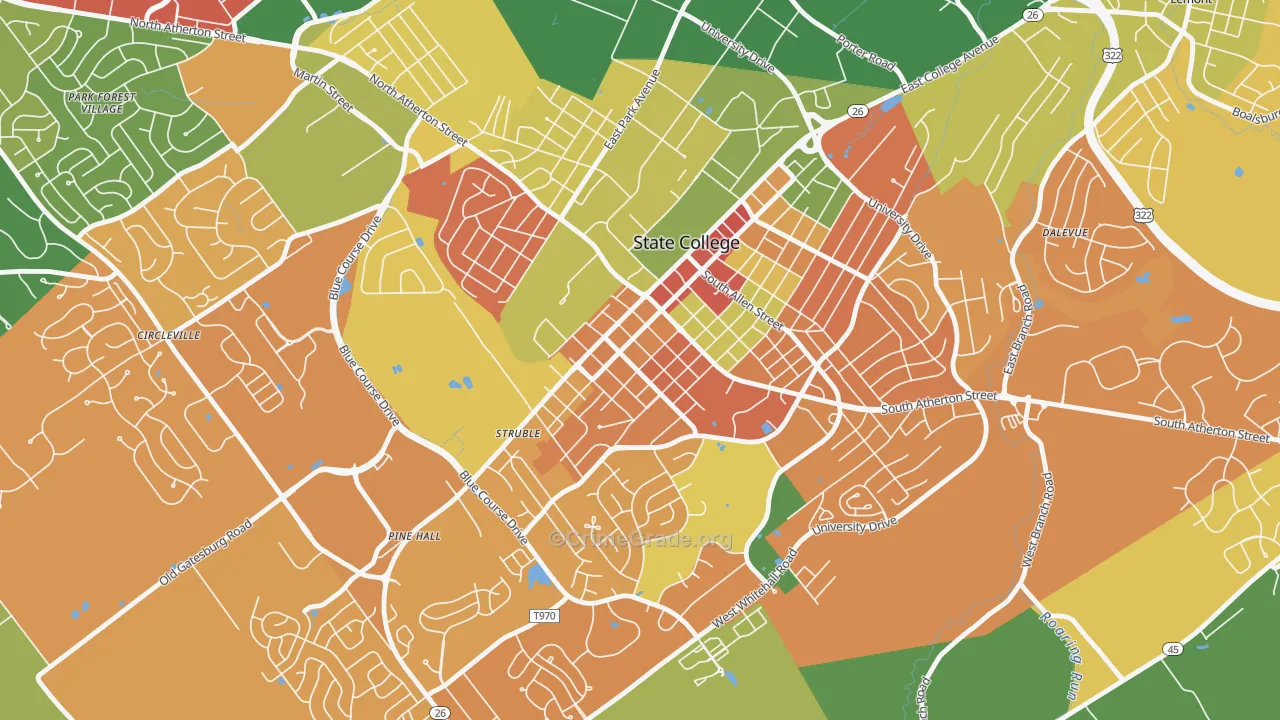 Holmes-Foster Historic District, State College, PA Map of Vandalism Rates