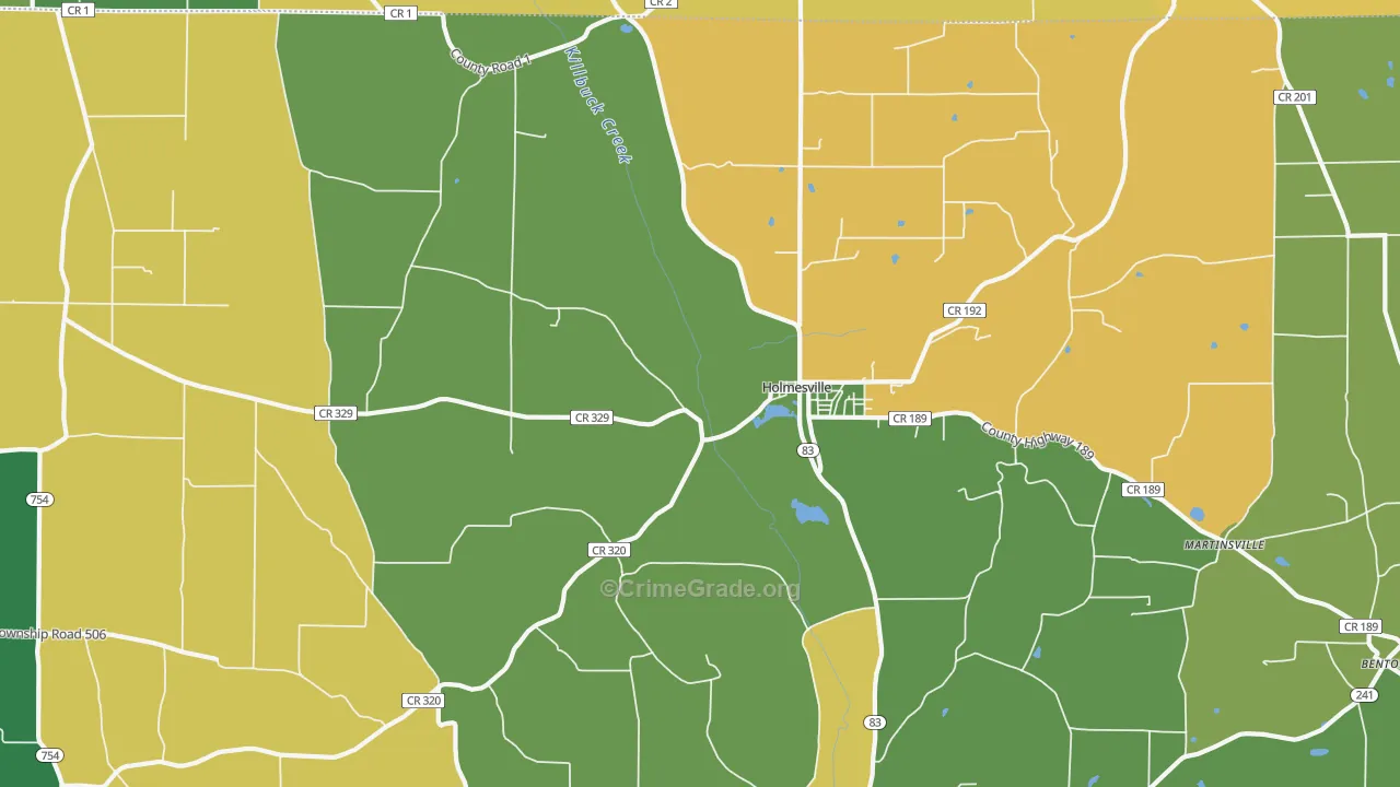 Holmesville, OH Map of Vandalism Rates