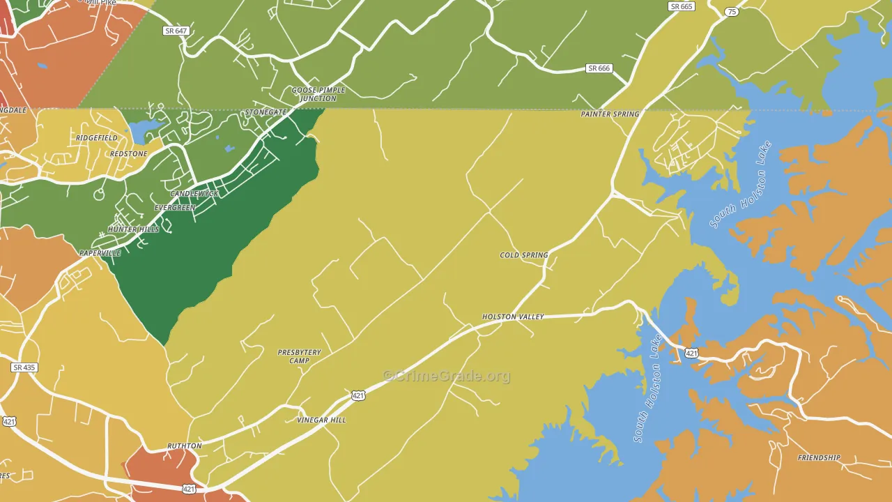Holston Valley, TN Map of Vandalism Rates