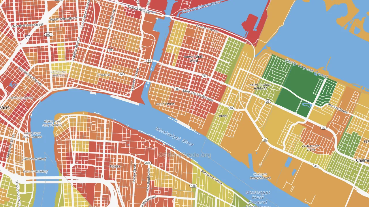 Holy Cross, New Orleans, LA Map of Vandalism Rates