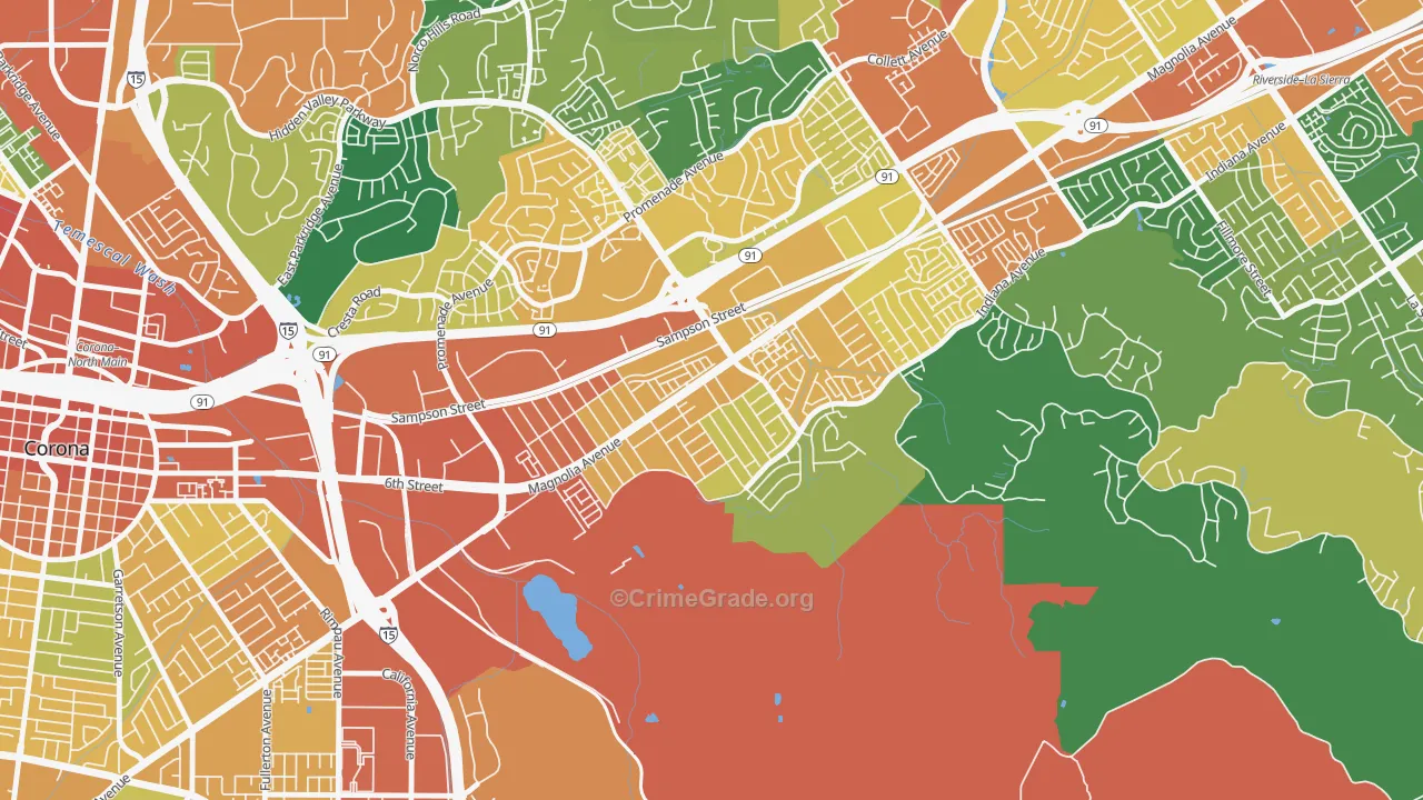 Home Gardens, Corona, CA Map of Vandalism Rates