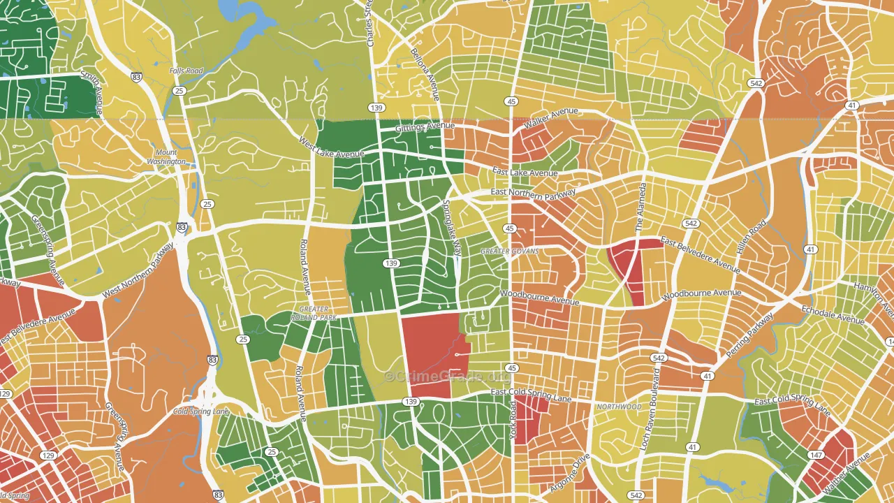 Homeland, Baltimore, MD Map of Vandalism Rates