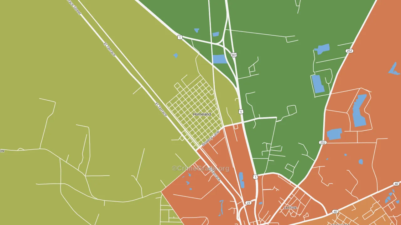 Homeland, GA Map of Vandalism Rates