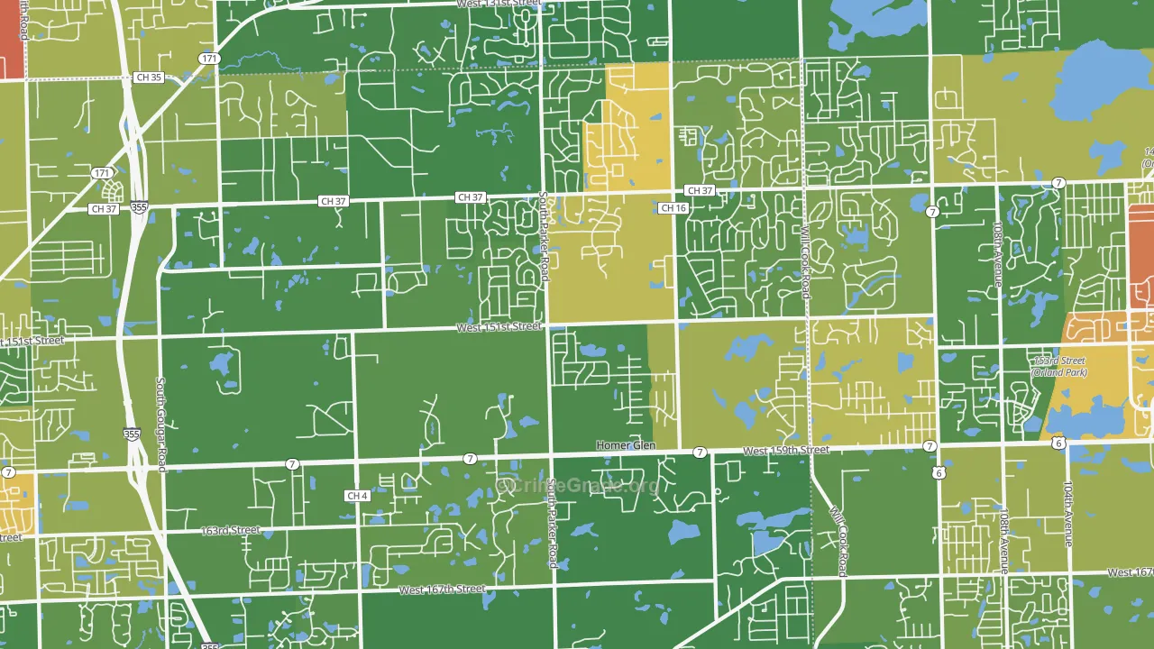 Homer Glen, IL Map of Vandalism Rates