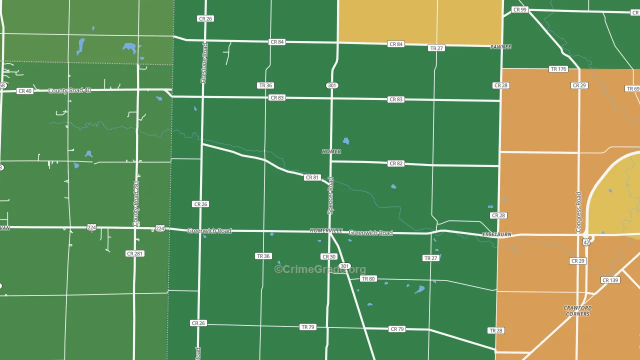 Homerville, OH Map of Vandalism Rates