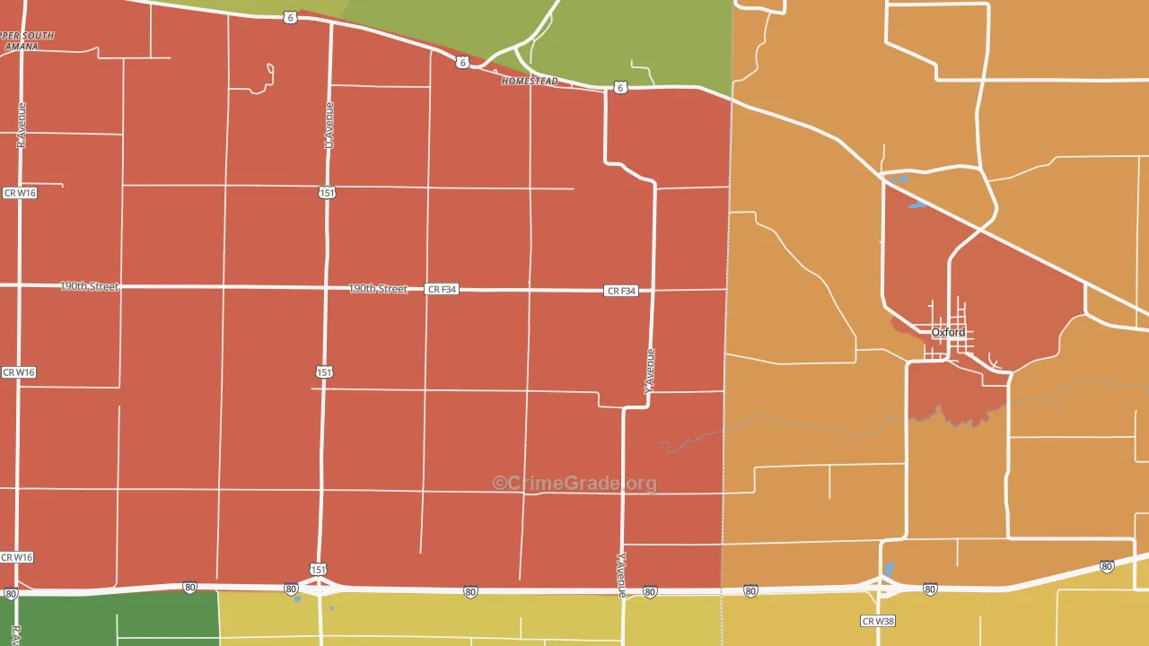 Homestead, IA Map of Vandalism Rates