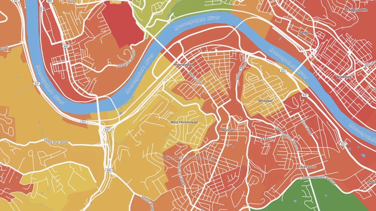 Homestead, PA Map of Vandalism Rates