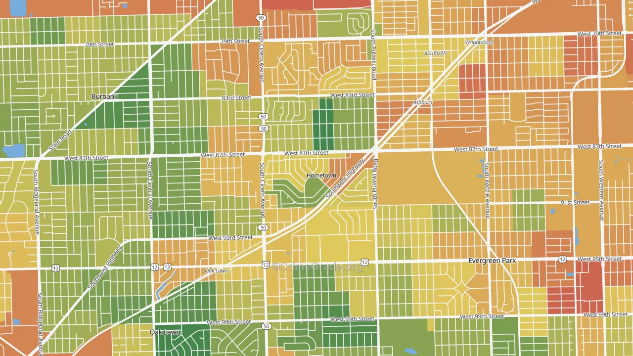 Hometown, IL Map of Vandalism Rates