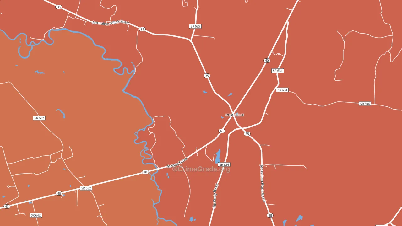 Homeville, VA Map of Vandalism Rates