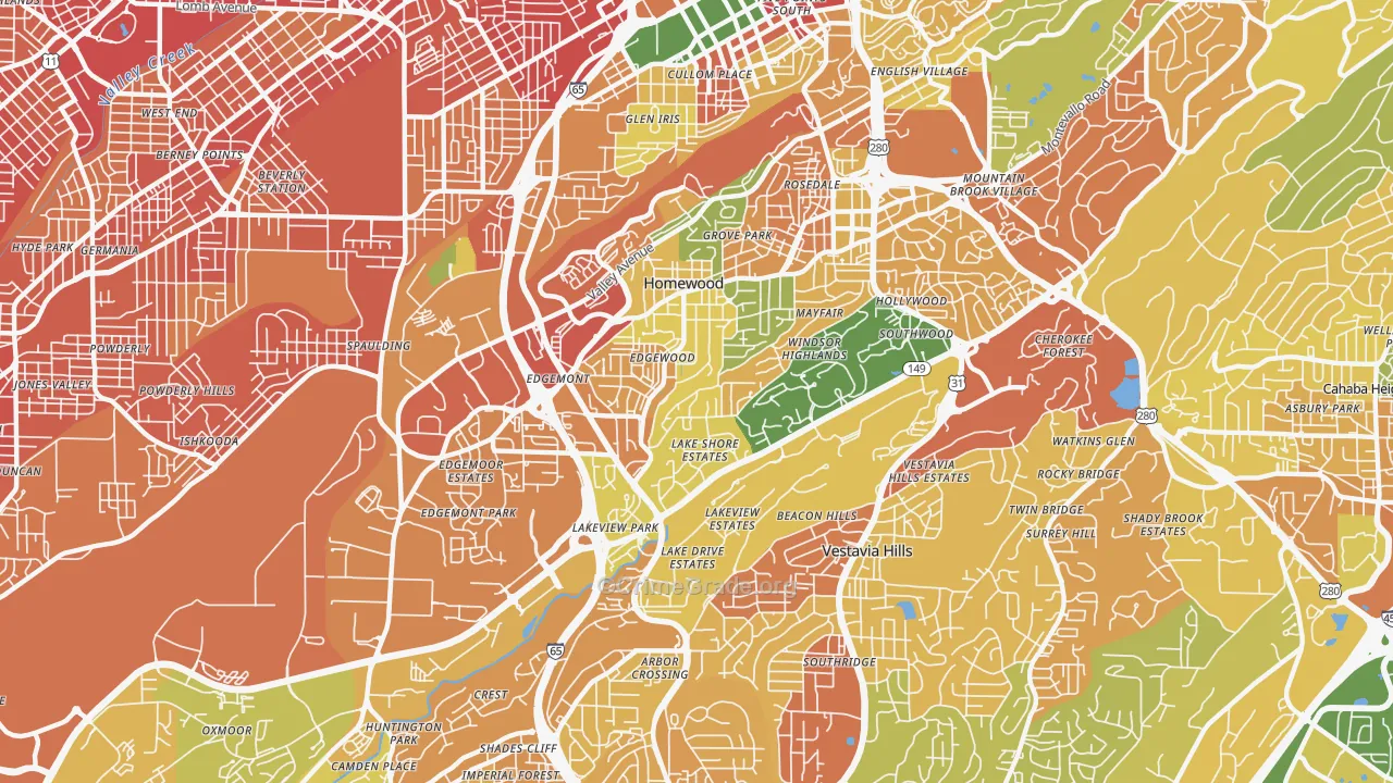 Homewood, AL Map of Vandalism Rates
