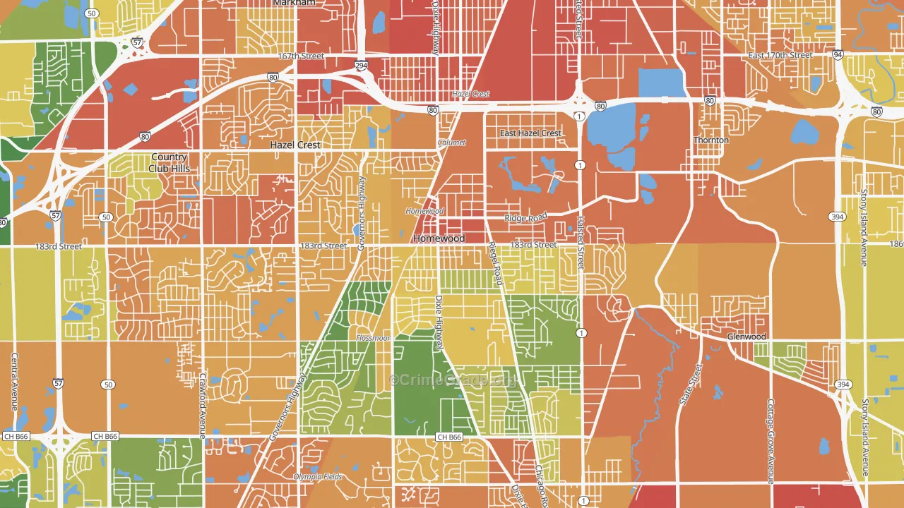 Homewood, IL Map of Vandalism Rates