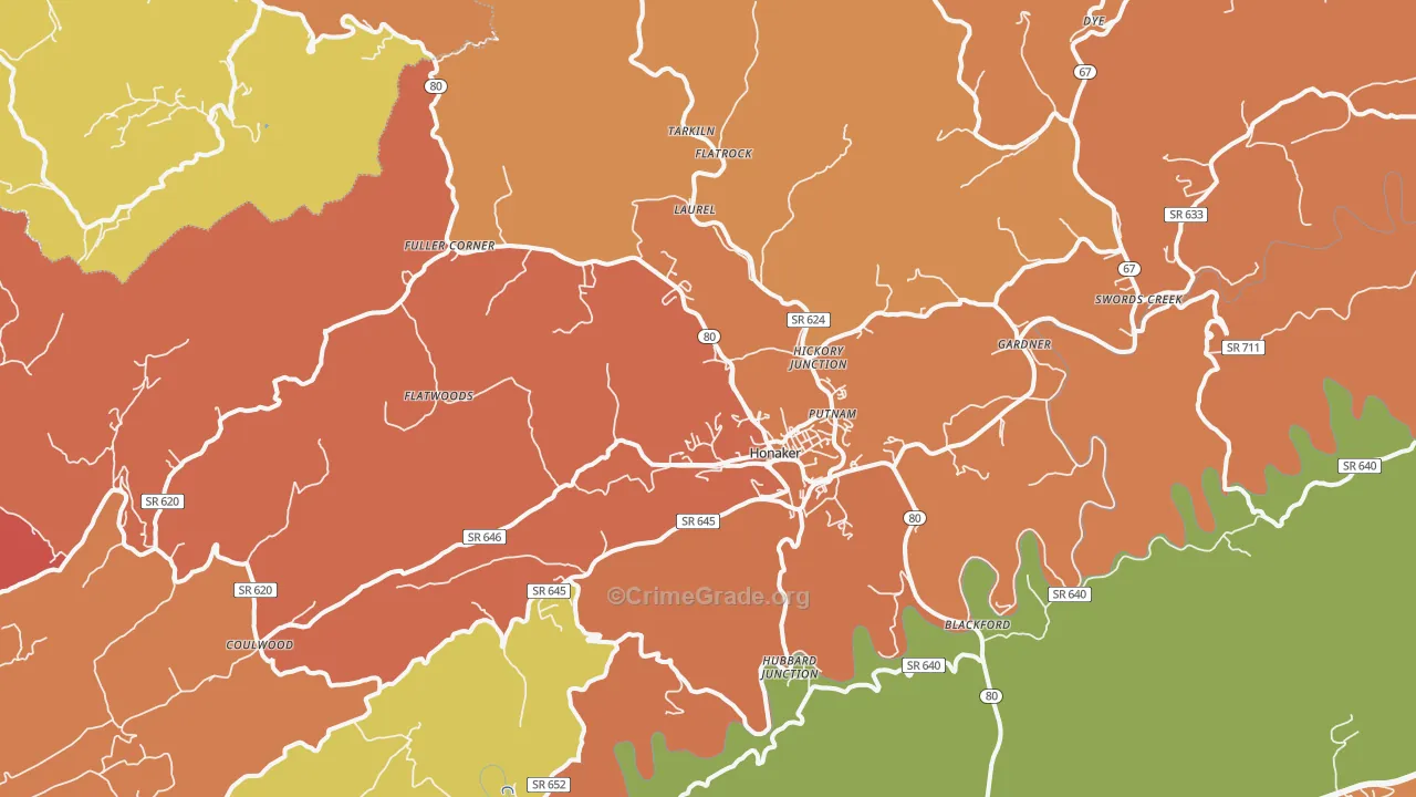 Honaker, VA Map of Vandalism Rates