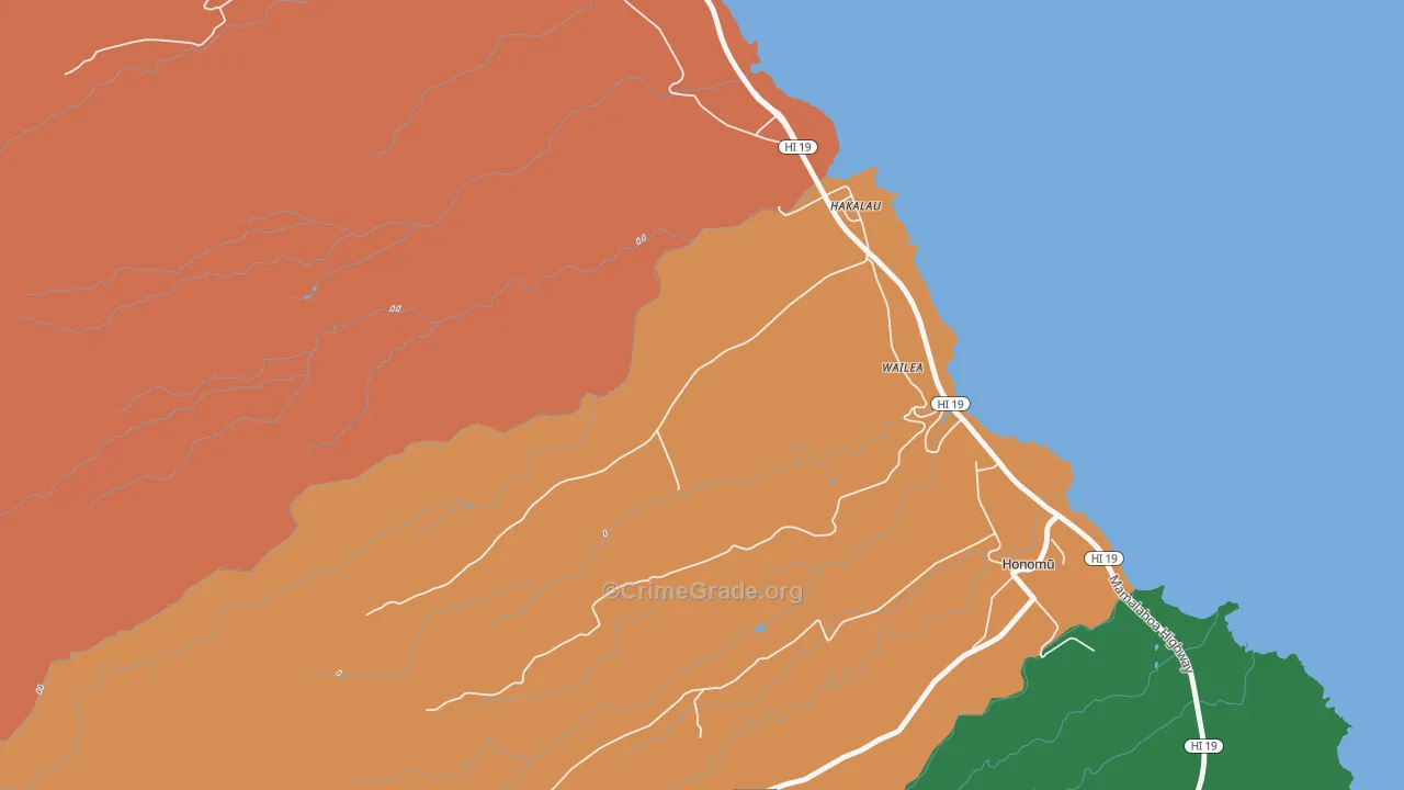 Honaunau, HI Map of Vandalism Rates