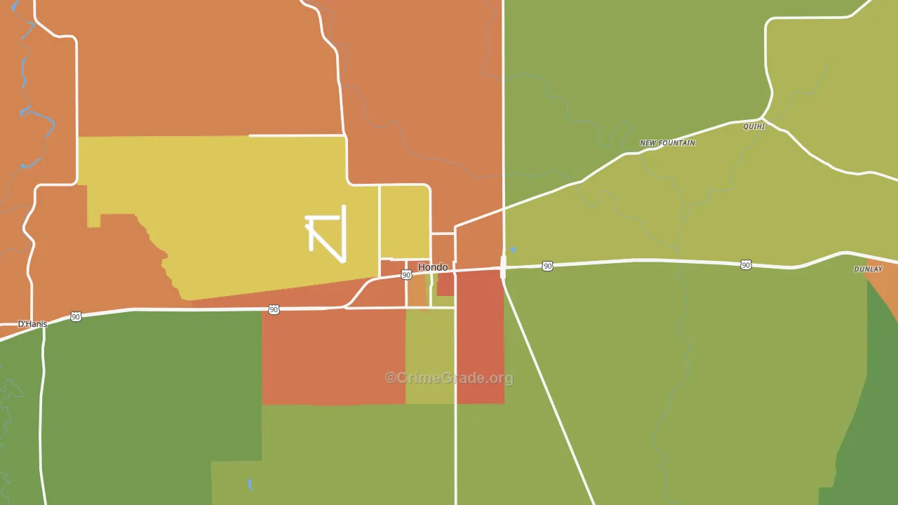 Hondo, TX Map of Vandalism Rates