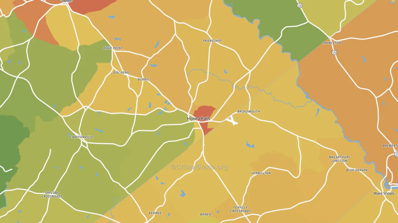 Honea Path, SC Map of Vandalism Rates