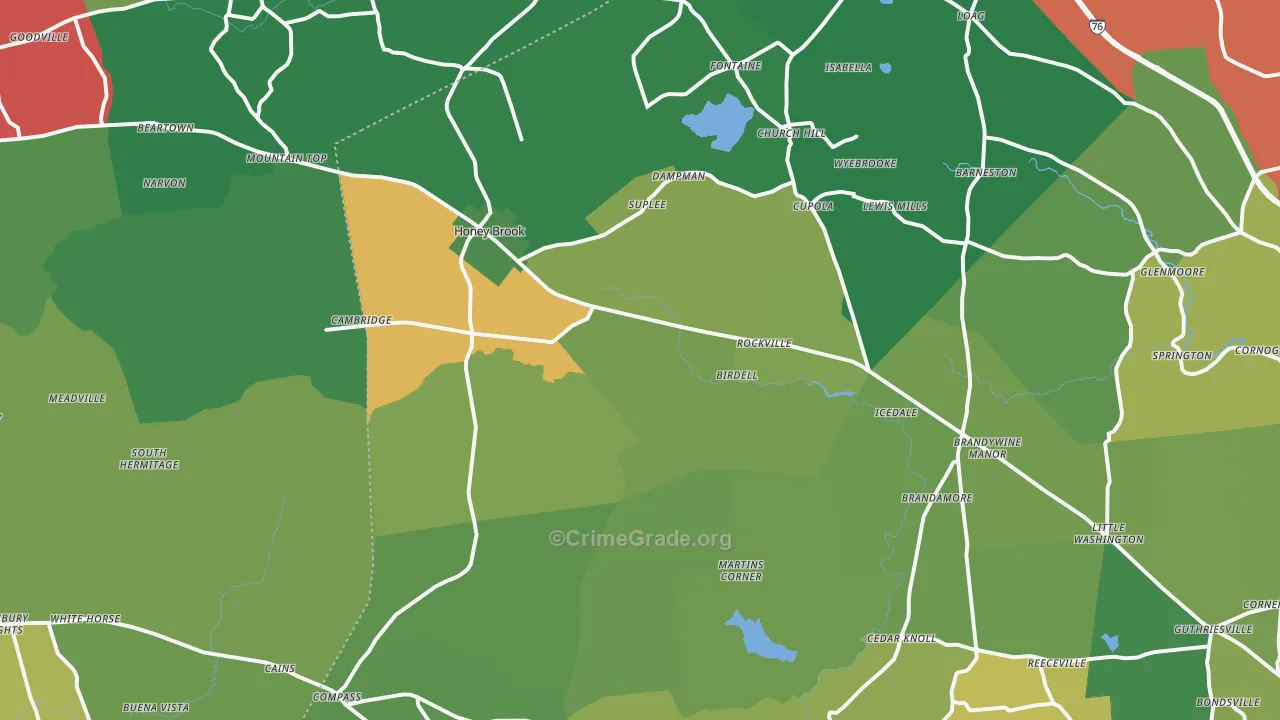 Honey Brook, PA Map of Vandalism Rates