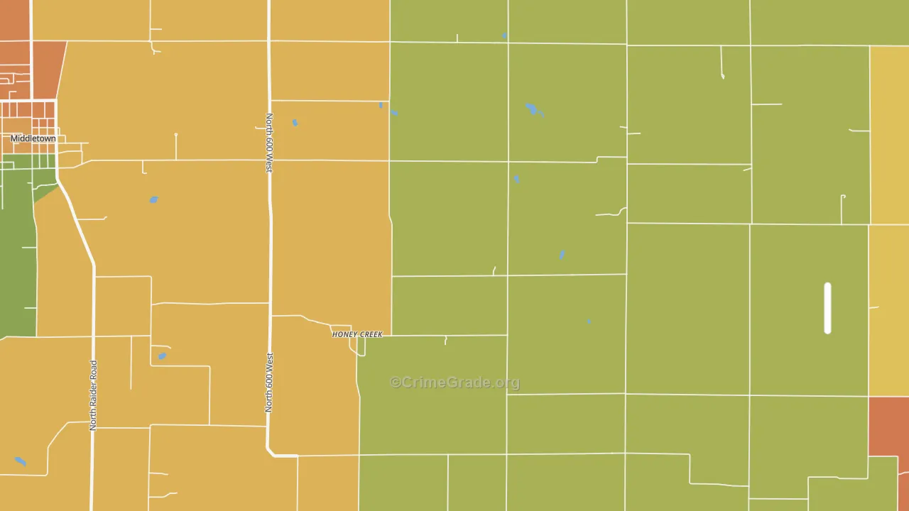 Honey Creek, IN Map of Vandalism Rates